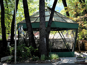 Aviary at Cedar Lodge Motel. Photo by Richard DuPertuis, Mt. Shasta News.