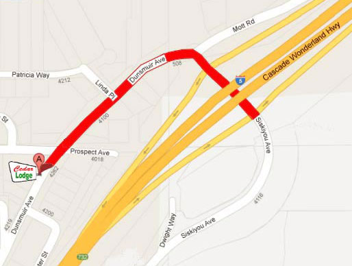 Map to Cedar Lodge Motel, via Google Maps